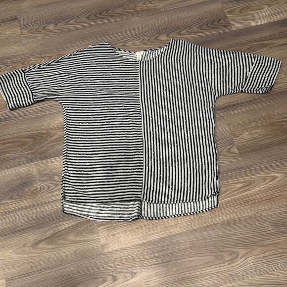 Spense Womens Sm Black White Striped Boxy Tunic Top Mixed Stripe Short Sleeve - Picture 3 of 9